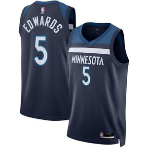 Maillot de basket-ball Minnesota Timberwolves pour enfants et jeunes, édition Navy Icon Swingman, 5 Edwards, vêtements de basket-ball anti-humidité - Product Image 1