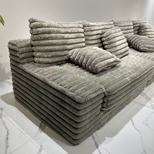 Sofá Seccional <span class=keywords><strong>de</strong></span> <span class=keywords><strong>3</strong></span> <span class=keywords><strong>Plazas</strong></span> con Diseño <span class=keywords><strong>de</strong></span> Bloque <span class=keywords><strong>de</strong></span> Tofu en Tela Comprimida y Sillón Reclinable - Product Image 1