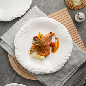 Assiette en grès blanche irrégulière pour mariage, hôtel, steak, salade, dessert, service alimentaire, restaurant, assiette en céramique blanche, assiettes de dîner - Product Image 3