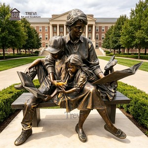 Estatua de Bronce de la Madre y los Hijos Sentados en un Banco de TREVI |   Escultura para Grupo de Lectura Familiar para Jardín, Parque y Biblioteca al Aire Libre - Product Image 2