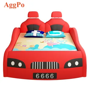 Cama para niños pequeños coche de carreras dormitorio infantil muebles de juego divertidos, cubierta de cuero coche de carreras cama para niños pequeños (no incluye colchón) - Product Image 1