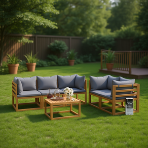 Ensemble de salon de jardin en bois d'acacia massif, 6 pièces, avec coussins, meubles de jardin d'extérieur, design contemporain, résistant aux intempéries - Product Image 2