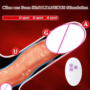 Mainan seks neonkepulauan pengendali jarak jauh Dildo realistis Dildo bergetar panas Anal silikon mengocok THRU G spot Dildo Vibrator