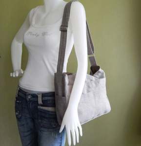 Sac de messager de tous les jours en lin de couleur naturelle à volants sac fourre-tout réutilisable poche à bandoulière fermeture à cordon bijoux rangement pour achats - Product Image 6