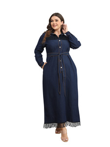 Robe longue élégante en jean boutonnée unie pour femme grande taille, collection automne-hiver, style décontracté, idéale pour le dropshipping - Product Image 5