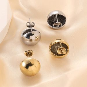 Geometric Spherical Hollow <b>Stud</b> <b>Earrings</b> Gold Stainless Steel Women's Fashion Jewelry - Product Image 1