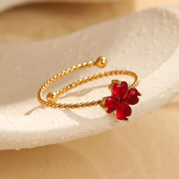 Bagues ouvertes ajustables tendance trèfle à quatre feuilles pour femmes, en acier inoxydable plaqué or 18 carats, avec fleur colorée et zircon, bijoux étanches