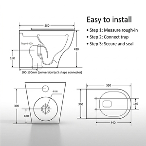 <span class=keywords><strong>WC</strong></span> moderne MWD WaterMark Easy Height, cuvette sans rebord Tornado, en céramique, pour salle de bain, idéal pour les personnes ambulantes et les personnes âgées - Product Image 5