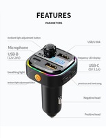 Kablosuz Araç MP3 Çalar, USB Type-C ve 2 USB Girişi, PD 25W QC3.0 ABS Araç Şarj Cihazı, Cep Telefonu, Dizüstü Bilgisayar, Akıllı Saat için
