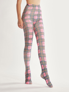 Medias <span class=keywords><strong>de</strong></span> Diseño Geométrico a Cuadros, Estilo Británico, Tartán, Semitransparentes, Estampadas, para Mujer - Product Image 2