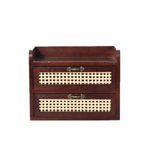 Retro Style Desktop Wooden <b>Storage</b> <b>Box</b> With Bamboo <b>Drawer</b> For Jewelry Cosmetics Office Organization - Product Image 5
