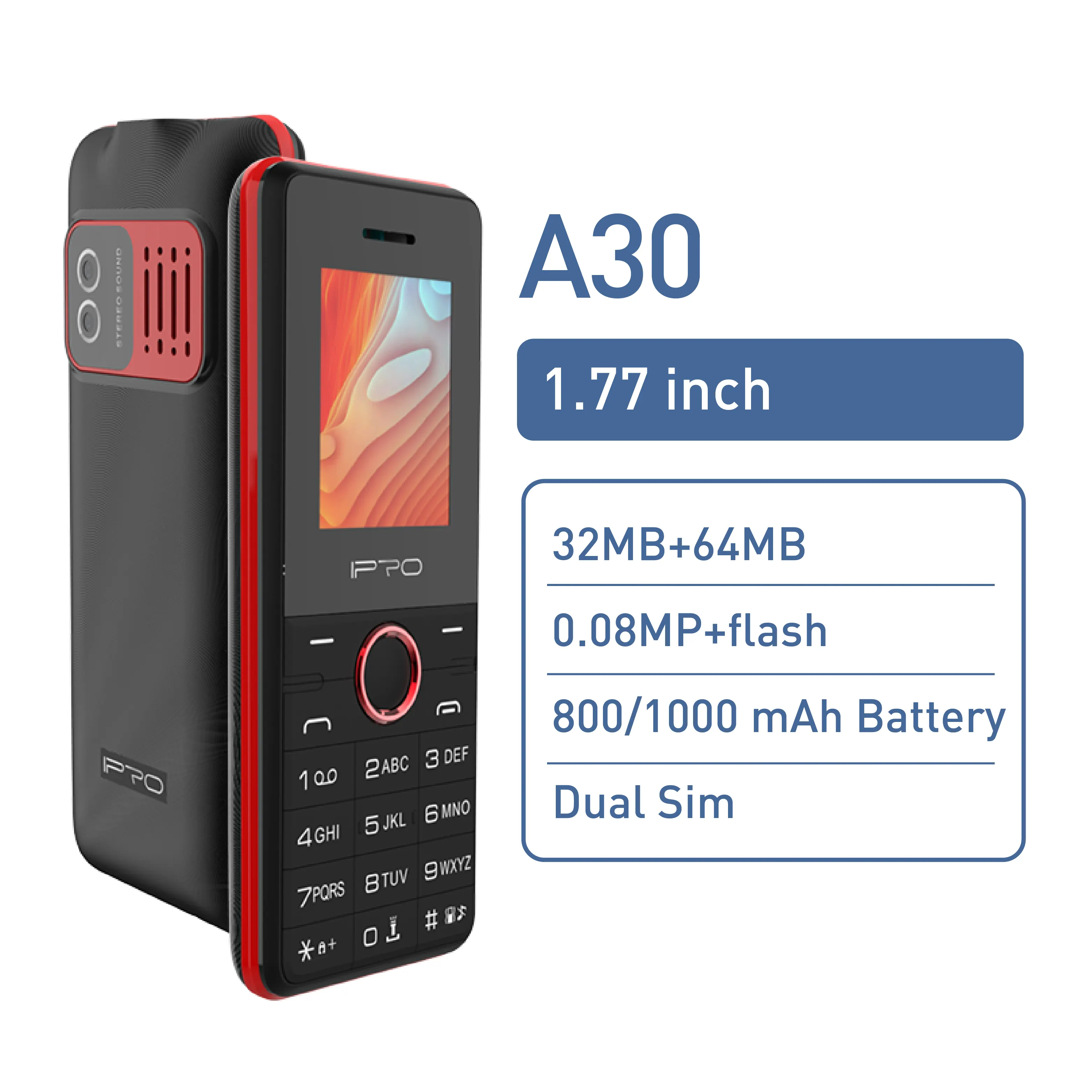Fabrieksprijs 2G A30 Senioren Voorzien Van Telefoon Dual Sim Dual Standby Van Goede Kwaliteit Ipro Groot Toetsenbord Mobiele Telefoon