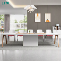 Ensemble de table de conférence en bois blanc LIYU, 6 chaises rouges, pieds en métal, salle à manger, salle de réunion, mobilier de bureau, moderne et minimaliste