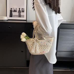 Sac pour <span class=keywords><strong>femme</strong></span> en <span class=keywords><strong>tissu</strong></span> de coton tissé à la main, nouveau style 2025, panier à légumes, tendance, style Instagram, petit sac de plage de villégiature - Product Image 1
