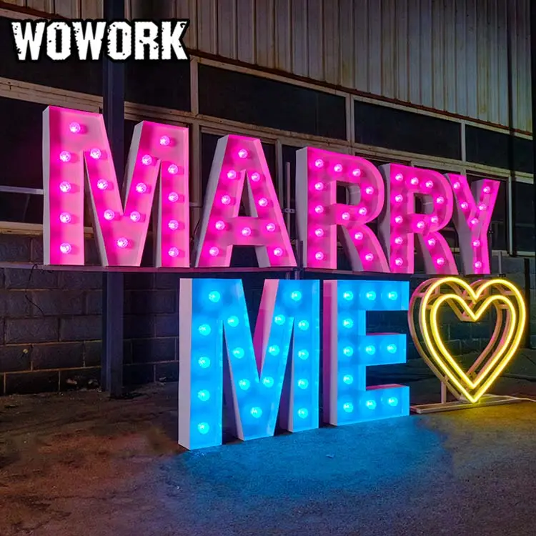 2024 WOWORK 3ft 4ft 5ft 100cm 120cm grande grande neon marquise letras casamento suprimentos decoração para evento casamento stage backdrop