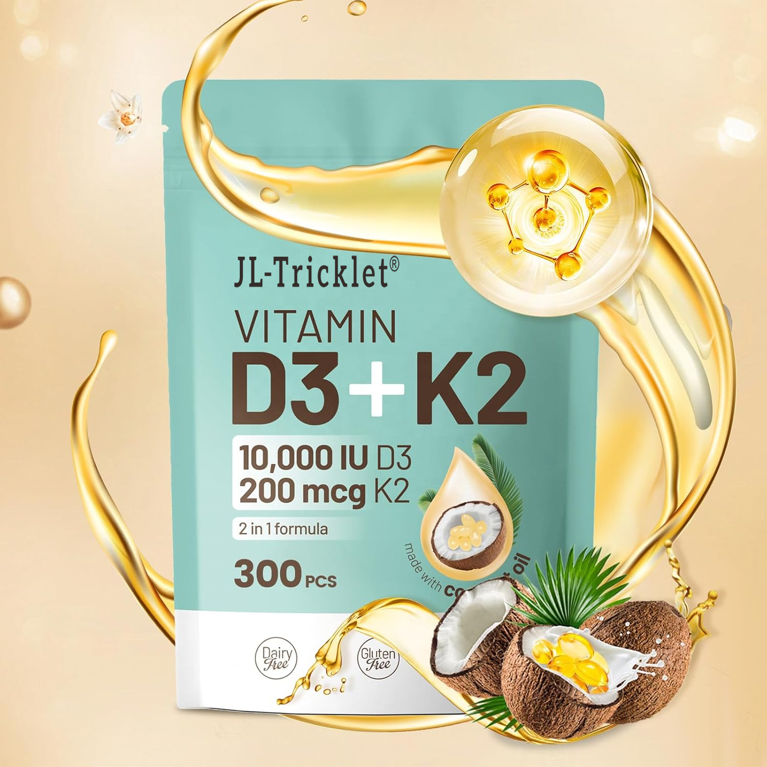Julong OEM витамин D3 K2 софтгели кокосовое масло VIT D & K комплексные софтгели поддерживают всасывание кальция костного иммунного сердца