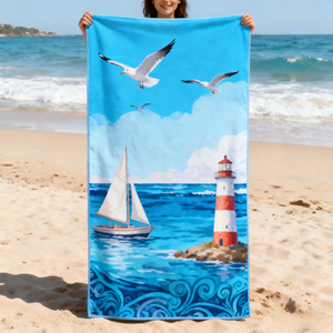 Serviette en velours 100 % coton imprimée avec logo personnalisé, très absorbante, idéale pour la plage, le bain et les voyages - Product Image 1