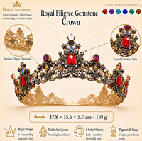 Magnifique diadème en filigrane de pierres précieuses Duiyan en forme de couronne pour événements de concours, de scène ou de cosplay (rubis, émeraudes)