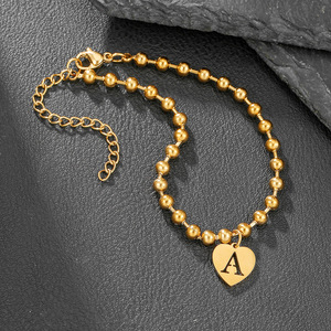 Stainless Steel <b>Beaded</b> <b>Bracelet</b> Heart Pendant With Letter A For Women Jewelry - Product Image 3