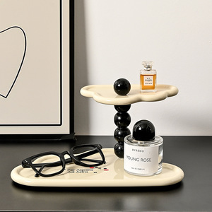 Double Layer Cloud Shaped Jewelry Tray Cream And Black Plastic Desktop Organizer For Perfume Skincare Cosmetics Storage - Product Image 4