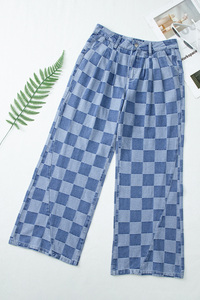 Nouveau <span class=keywords><strong>Jean</strong></span> <span class=keywords><strong>Boyfriend</strong></span> Ample à Taille Haute en Denim à Carreaux <span class=keywords><strong>Noir</strong></span> et Bleu Respirant pour <span class=keywords><strong>Femme</strong></span> – Collection 2025 (Vente en Gros) - Product Image 3