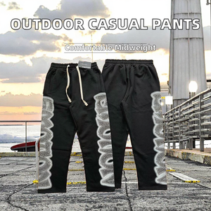 Pantalon décontracté d'extérieur en coton peigné 100 % écologique de haute qualité, avec taille élastique, tricoté mi-lourd, vente en gros - Product Image 2