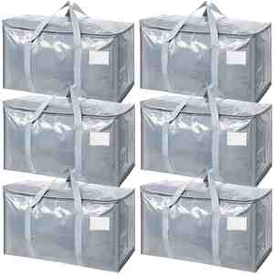 Heavy Duty Extra Large Storage <b>Tote</b> Durable <b>Plastic</b> Foldable Moving Bags Carrying Handles Bedroom Bedding - Product Image 5