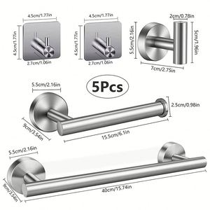 Support mural intelligent auto-adhésif en chrome pour serviettes de cuisine et de salle de bain, avec étagère et rail en métal – Ensemble d'accessoires de salle de bain - Product Image 4