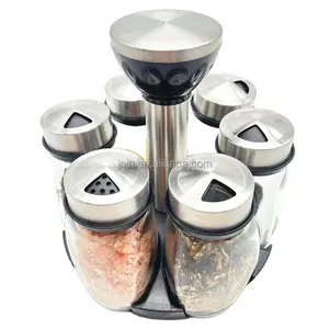 6pcs spice jar set with rotating rack spice rack set with spice rack