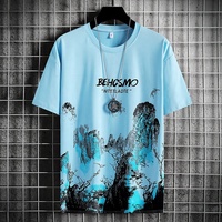 T-shirt à manches courtes en soie glacée pour homme, hauts d'été, t-shirts, impression Harajuku, chemise ample pour homme, chemise de base, haut, vêtements, nouveauté 2023