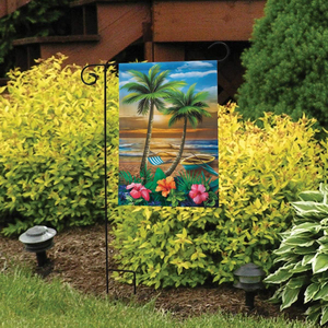 Prix direct usine personnaliser 18 "L X 12.5" W Polyester palmiers tropicaux nautiques coucher de soleil dans le drapeau de jardin de paradis - Product Image 3