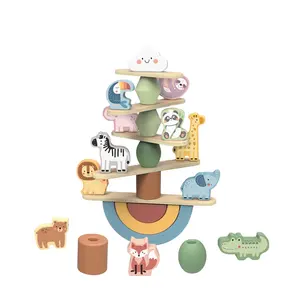 Children's Wooden Stacking Toys Animal Balance Building Blocks Wooden Educational Toys For Children