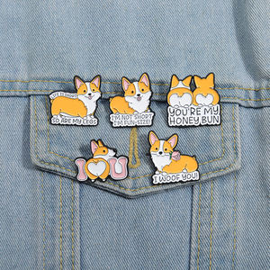 Cartoon Pet Corgi Hond Tekst Emaille Broche Mode Kleding Accessoires Cadeau Voor Vrienden - Product Image 1