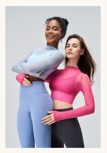2024 logotipo personalizado malla manga larga ropa activa Fitness deporte Top Yoga Push Up Fitness Yoga <span class=keywords><strong>camisa</strong></span> envolvente camisas <span class=keywords><strong>de</strong></span> malla - Product Image 3