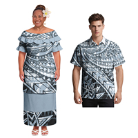 Chemises décontractées pour hommes et Puletasi élégants pour femmes, ensemble 2 pièces, imprimé hibiscus hawaïen, tenues assorties pour couples, style île, plage, Samoa, Polynésie
