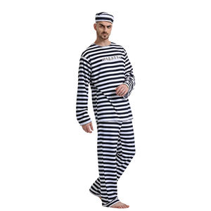 Costume d'uniforme rayé noir et blanc pour adulte, fabricant d'origine, conforme CE CPC UKCA, vente en gros, costume de prisonnier classique - Product Image 1
