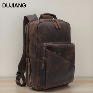 Dujiang Men's Genuine <b>Leather</b> <b>Backpack</b> 15.6-inch Laptop Bag <b>Large</b> Capacity Business Commuter Shoulder Bag - Product Image 1