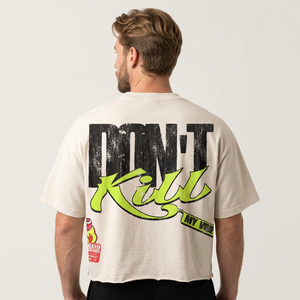 T-shirt court oversize « Don't Kill My Vibe » pour homme, streetwear, col rond, manches courtes, imprimé, jersey de coton blanc - Product Image 6