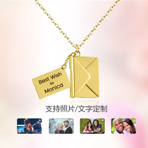 Collier en acier inoxydable personnalisé en forme d'enveloppe <span class=keywords><strong>avec</strong></span> photos gravées, idéal pour un cadeau de Saint-Valentin - Product Image 2