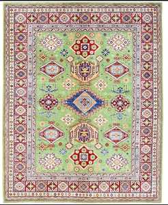 Taille personnalisable beau motif abstrait tapis de laine vert kazak géométrique médaillons conception coton exercice prière pique-nique tapis - Product Image 1