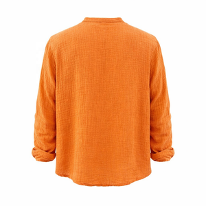 <span class=keywords><strong>Camicia</strong></span> Henley in <span class=keywords><strong>Lino</strong></span> Stropicciato con Logo Personalizzato, Vestibilità Ampia, Stile Casual e da Festa, per Spiaggia e Vacanze - Product Image 2