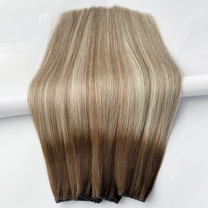 Human Hair Sew in Extensions Human Hair Dark Brown Mix <strong>Medium</strong> Brown Highlights Human Hair Genius Weft Extensions - Product Image 3