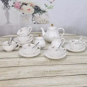 Taza de té de cerámica dorada, juego de café en caja árabe barato, 21 piezas