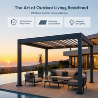 Pergola extérieure en aluminium personnalisée, toit à lamelles motorisé imperméable avec télécommande et éclairage LED pour jardin et villa