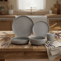 Service de table en grès gris de luxe, 4 pièces |   Europe |   Lave-vaisselle, micro-ondes et four compatibles |   Ensemble élégant de vaisselle, bols et tasses