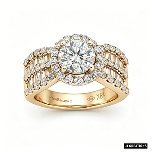 Bague de mariage romantique en or massif 10K/14K/18K personnalisée avec diamant de laboratoire 1 carat, qualité VVS-VS, taille brillant, certifiée IGI, style halo - Product Image 3