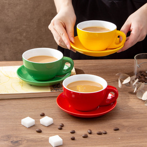Chaozhou Ceramic <b>Coffee</b> <b>Cup</b> <b>And</b> <b>Saucer</b> Set Solid Color Red Yellow Green Blue For Gift 2024 - Product Image 2