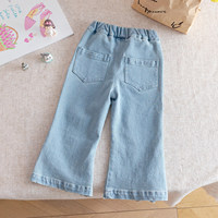Pantalon en jean évasé pour filles, taille mi-haute, avec fermeture élastique, teint en pièce, collection Printemps/Automne, vente en gros