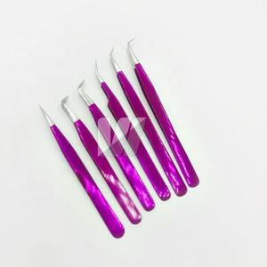 Pinzas de extensión de pestañas de acero inoxidable sostenibles japonesas profesionales logotipo personalizado punta puntiaguda Color púrpura metálico para - Product Image 4