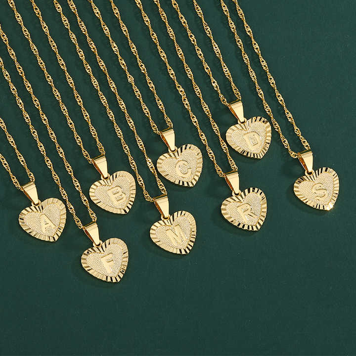 Heart Necklace Two Letter Pendant Designs Gold Cursive Letter 